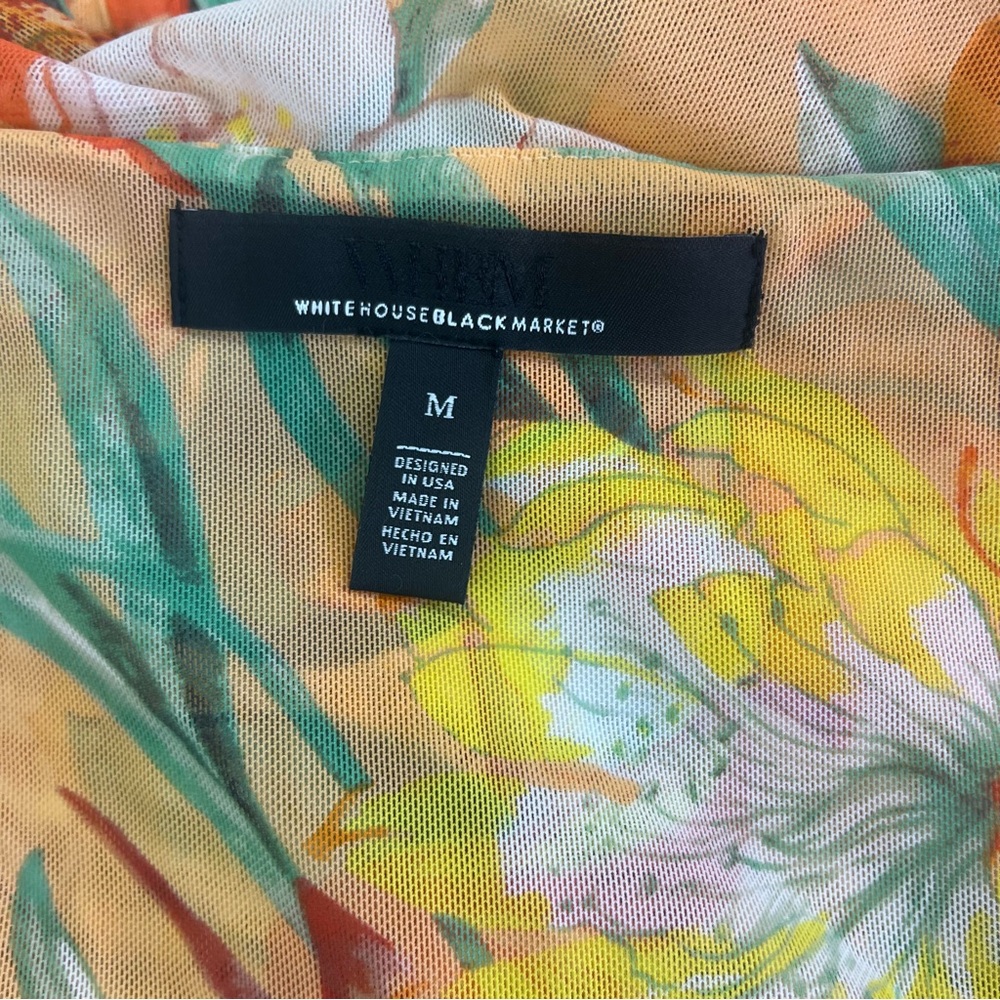 WHBM Tropical Floral V-Neck Sleeveless Blouse w/ Ruffle Peplum Hem Sz M - Picture 6 of 7